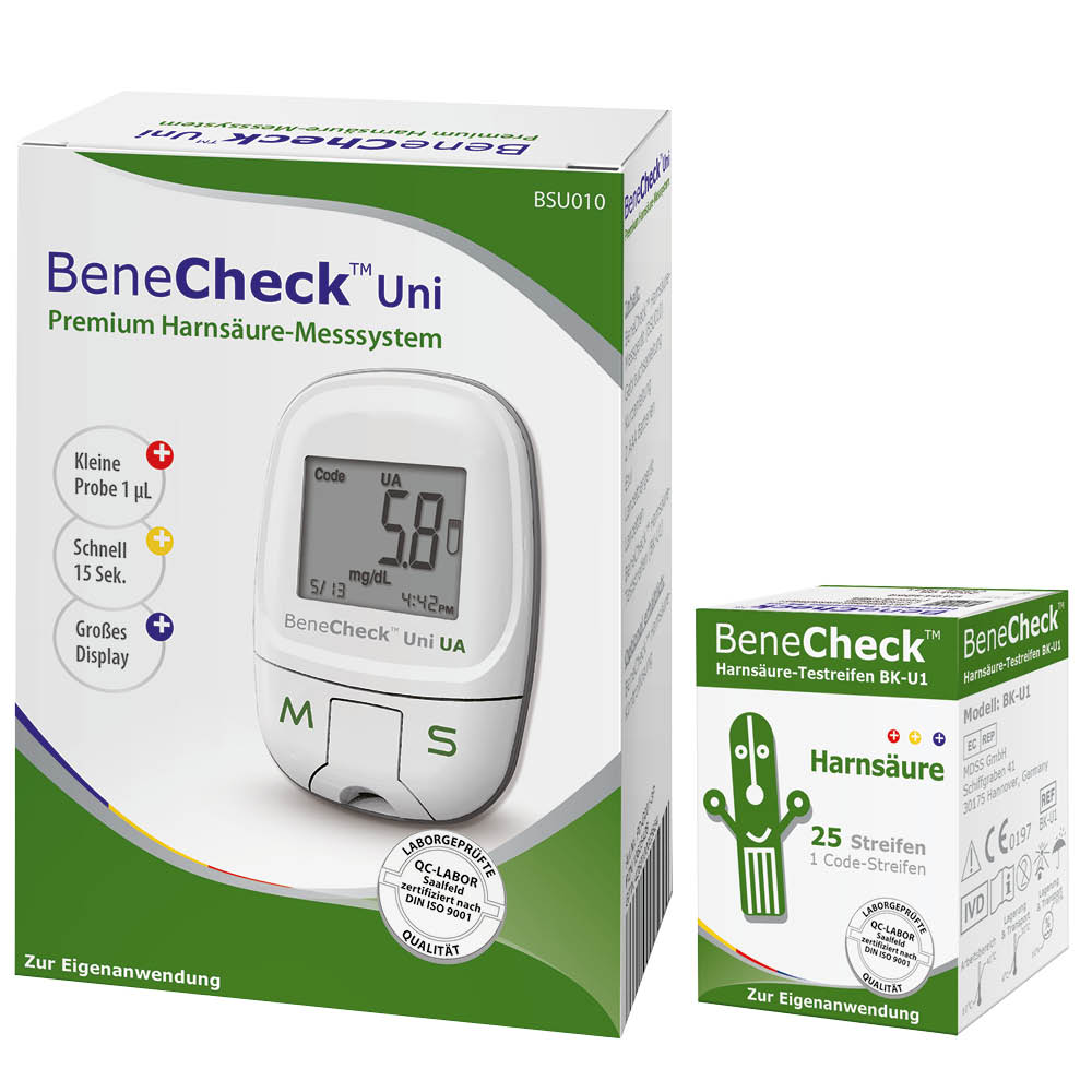 BeneCheck Harnsäure Messgerät + Teststreifen 25 Stück